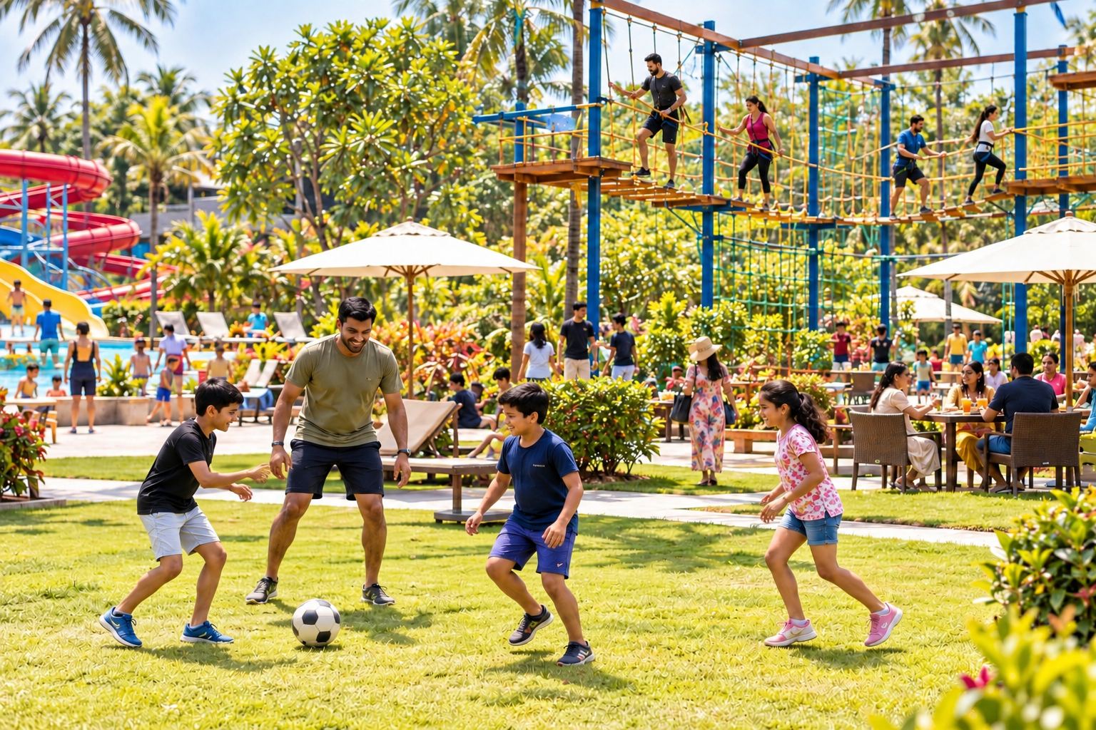 family enjoying dasara holidays with a dayout at clubcabana